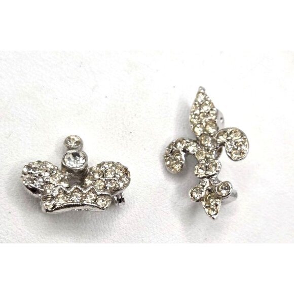 Crown & Fleur-De-Lis Rhinestone Brooch Pins Set - Picture 1 of 2
